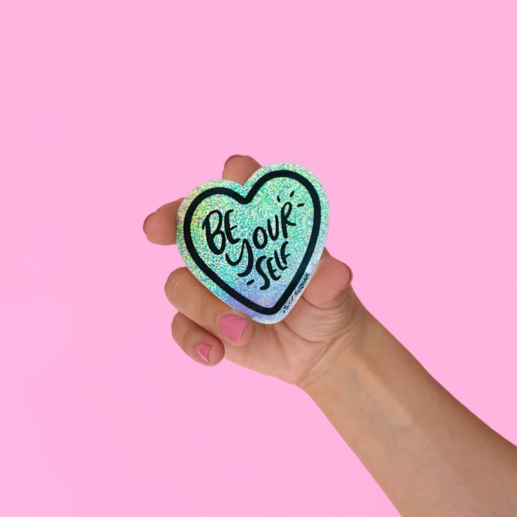 Be Yourself Heart Holographic Glitter Sticker