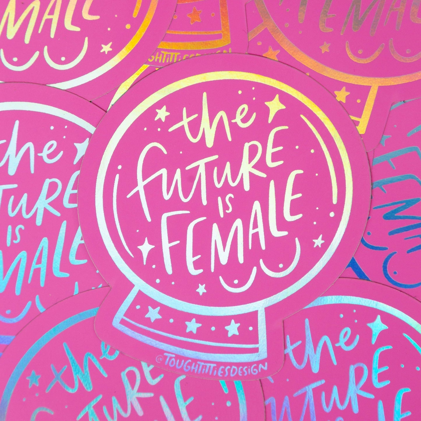 The Future is Female Neon Pink Holographic Sticker